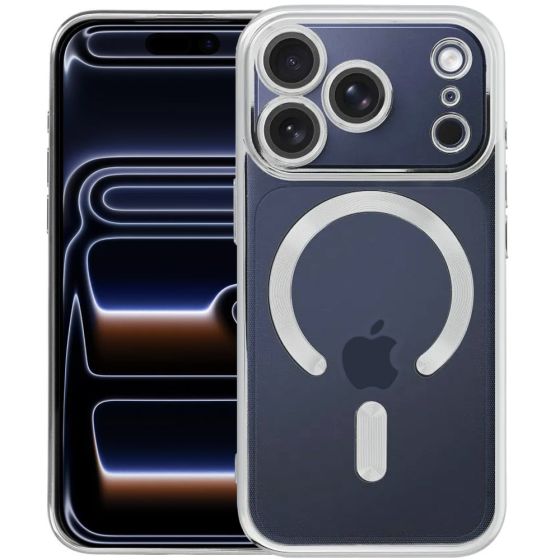 Durchsichtige Schutzhülle für iPhone 17 Pro Hülle Transparent mit silbernen Rahmen MagSafe kompatibel mit Kameraschutz