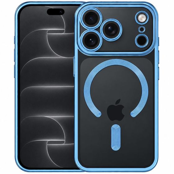 Transparente MagSafe Hülle für iPhone 18 Pro Case mit blauen Designelementen