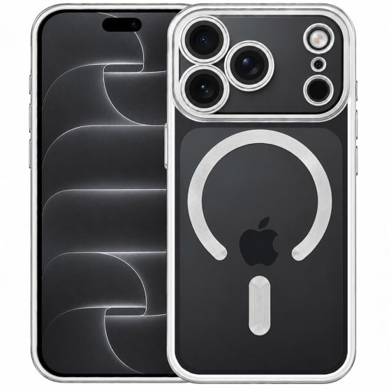 Transparente MagSafe Hülle für iPhone 18 Pro Case mit silbernen Designelementen