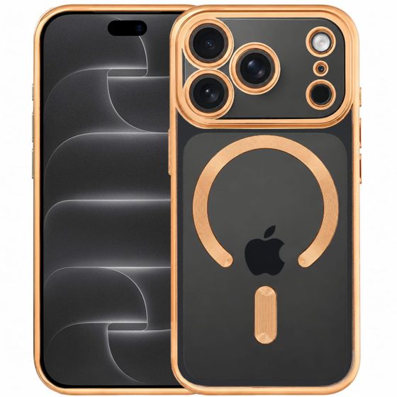 Transparente MagSafe Hülle für iPhone 18 Pro Max Case mit silbernen Designelementen
