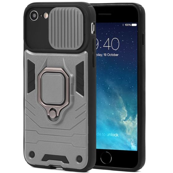 Handyhülle für iPhone 7 Case mit verschiebbarer Kameraabdeckung / Kamera Slider Silber