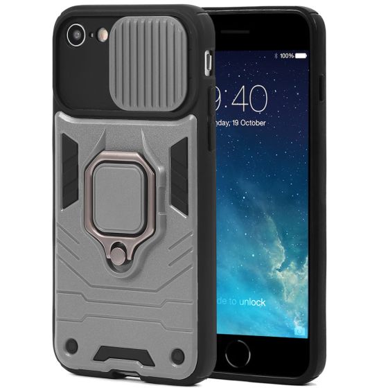 Handyhülle für iPhone 8 Case mit Kameraschutz / verschiebbarer Kameraabdeckung / Kamera Slider Silber