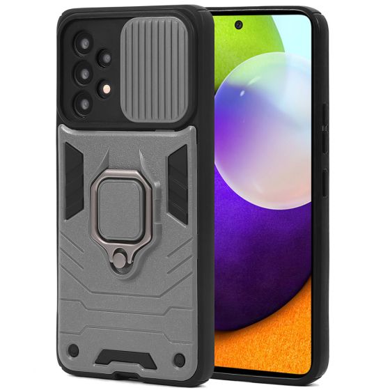 Handyhülle für Samsung Galaxy A52 Armor Case mit Kameraschutz / Kameraabdeckung / Kamera Slider Silber