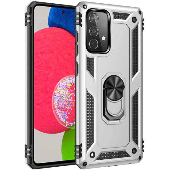 Handyhülle für Samsung Galaxy A52s 5G Case Silber mit 360° Ringhalter