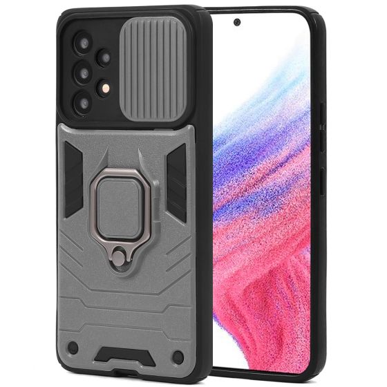 Handyhülle für Samsung Galaxy A53 Armor Case mit Kameraschutz / Kameraabdeckung / Kamera Slider Silber