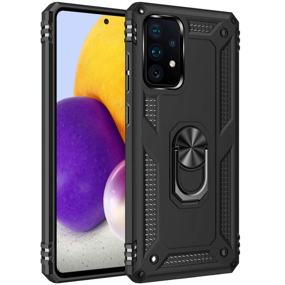 Handyhülle für Samsung Galaxy A72 Case Schwarz mit 360° Ringhalter