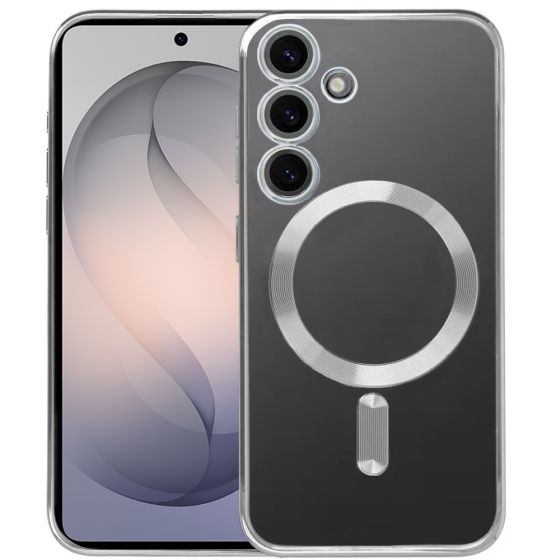 Handyhülle für Samsung Galaxy S26 Plus Hülle mit Kameraschutz MagSafe in Silber Case Transparent