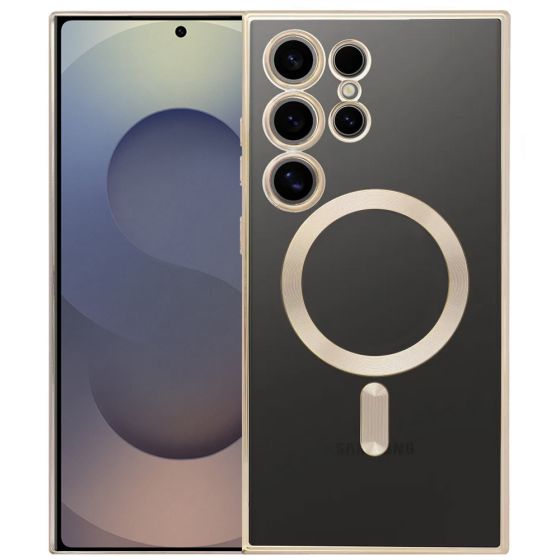 Handyhülle für Samsung Galaxy S26 Ultra Hülle mit Kameraschutz MagSafe in Gold Case Transparent