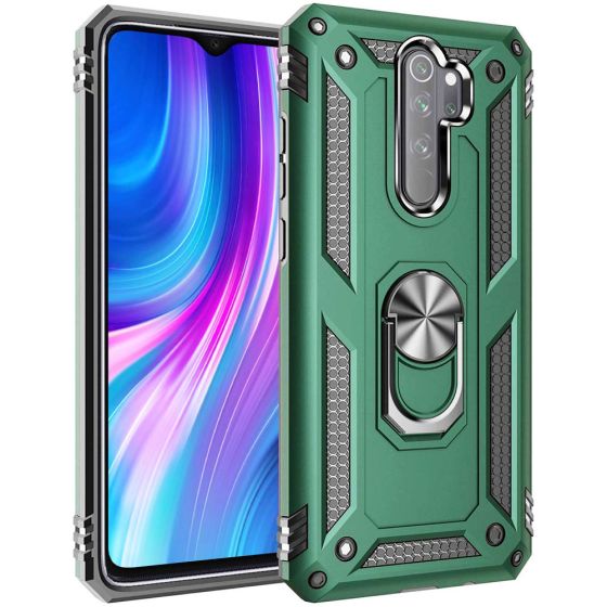 Handyhülle für Xiaomi Redmi Note 9 Pro mit Magnethalterung sowie einen 360° Ringhalter Grün