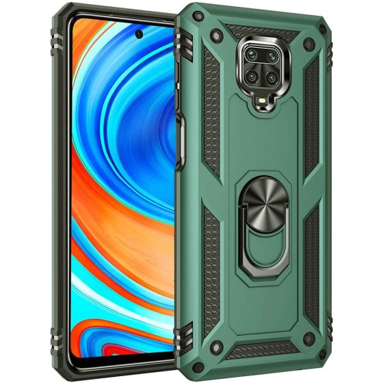 Handyhülle für Xiaomi Redmi Note 9 Pro mit Magnethalterung sowie einen 360° Ringhalter Grün