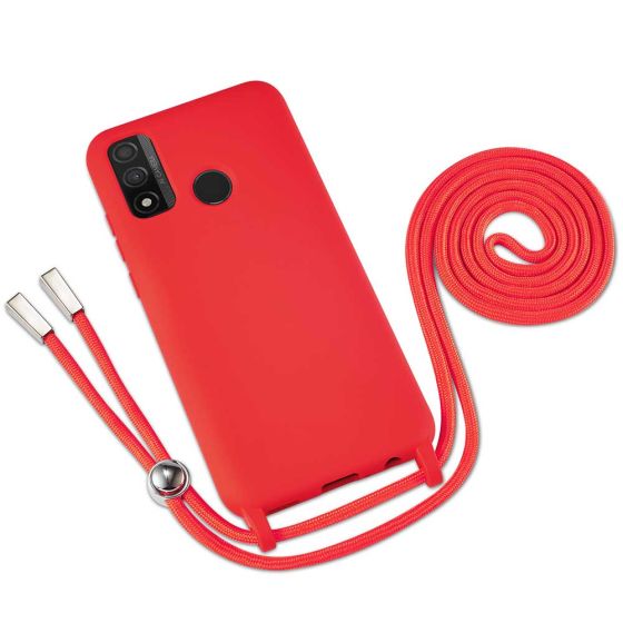 Rote Handyhülle mit Band / Kette zum Umhängen für Huawei P Smart 2020