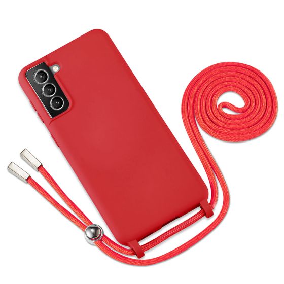 Handyhülle mit Band / Kette zum Umhängen für Samsung Galaxy A04s Rot