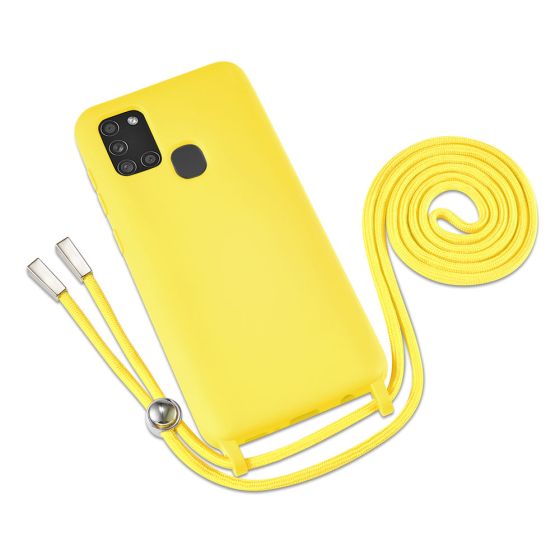 Gelbe Handyhülle mit Band / Kette zum Umhängen für Samsung Galaxy A21s