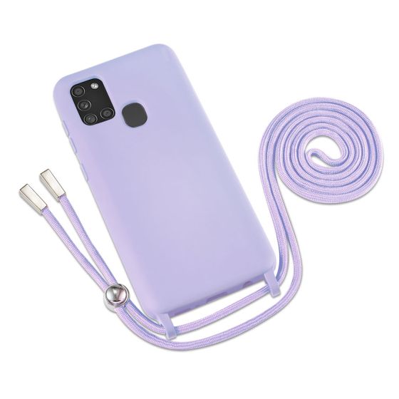 Lila Handyhülle mit Band / Kette zum Umhängen für Samsung Galaxy A21s