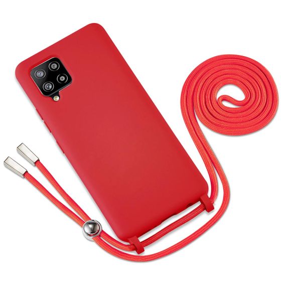 Handyhülle mit Band / Kette zum Umhängen für Samsung Galaxy A42 Rot