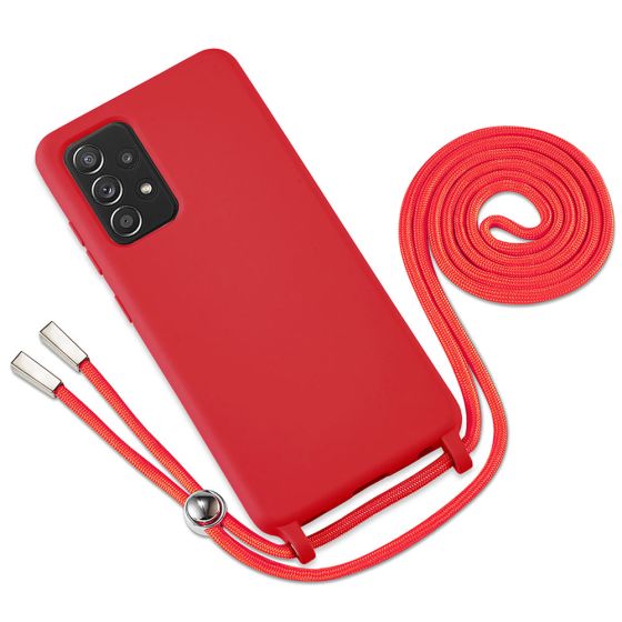 Handyhülle mit Band / Kette zum Umhängen für Samsung Galaxy A52 Rot