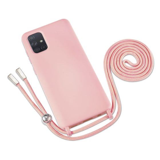 Rosa Handyhülle mit Band / Kette zum Umhängen für Samsung Galaxy A71