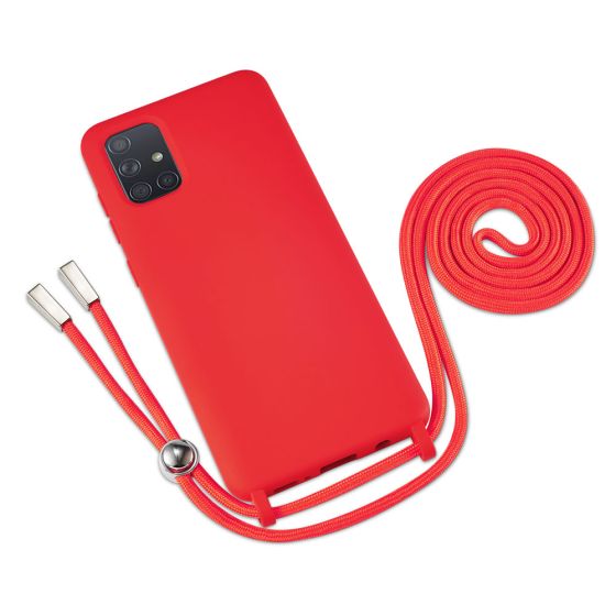 Rote Handyhülle mit Band / Kette zum Umhängen für Samsung Galaxy A71