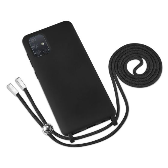 Schwarze Handyhülle mit Band / Kette zum Umhängen für Samsung Galaxy A71