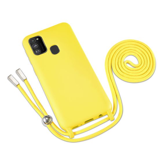 Gelbe Handyhülle mit Band / Kette zum Umhängen für Samsung Galaxy M21