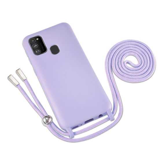 Lila Handyhülle mit Band / Kette zum Umhängen für Samsung Galaxy M21