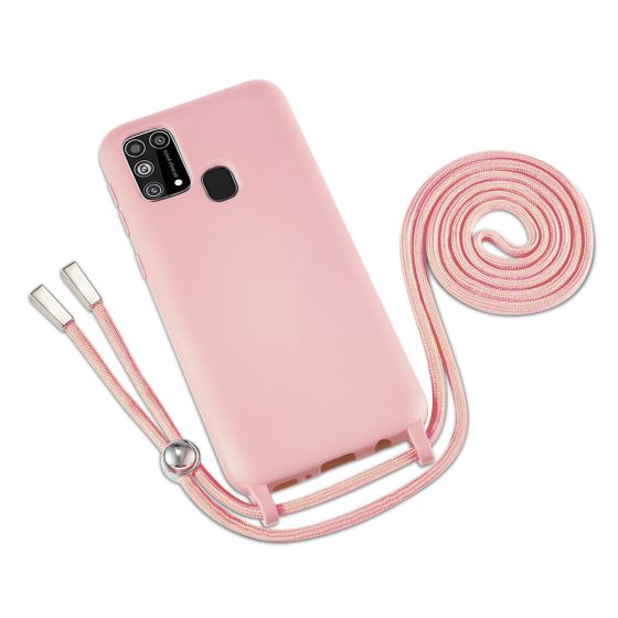 Rosa Handyhülle mit Band / Kette zum Umhängen für Samsung Galaxy M31