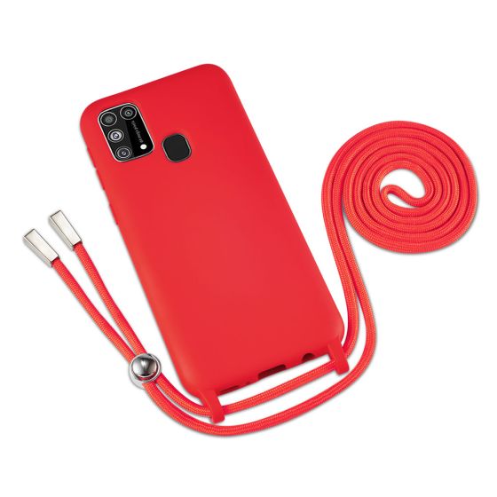 Rote Handyhülle mit Band / Kette zum Umhängen für Samsung Galaxy M31