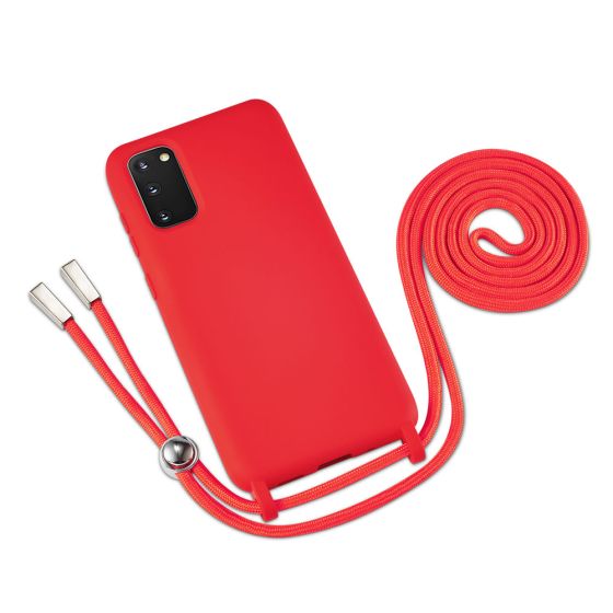 Rote Handyhülle mit Band / Kette zum Umhängen für Samsung Galaxy S20 Plus