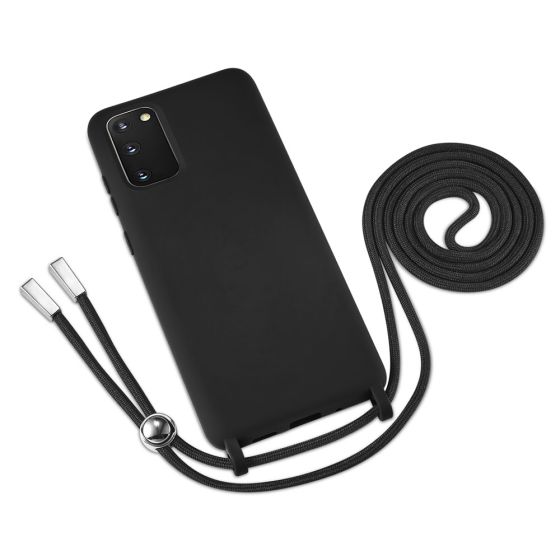 Schwarze Handyhülle mit Band / Kette zum Umhängen für Samsung Galaxy S20 Plus