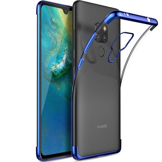 Silikon Hülle für Huawei Mate 20 in Transparent mit blauem Rahmen | Versandkostenfrei