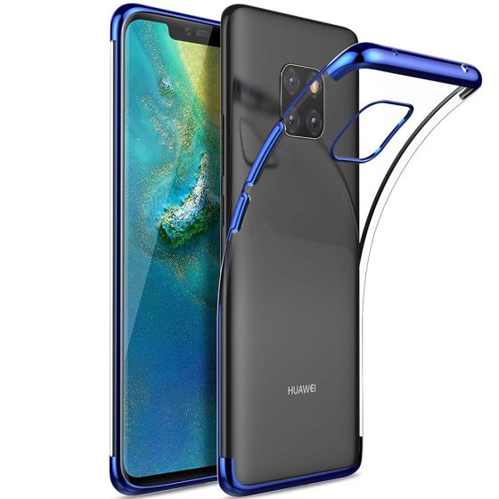 Silikon Hülle für Huawei Mate 20 Pro in Transparent mit blauem Rahmen | handyhuellen-24.de