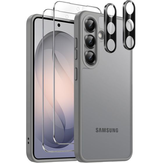 Hülle für Samsung Galaxy S26 Case transparent mit grauen Rahmen | Mit Displayschutzglas und Kameraschutz