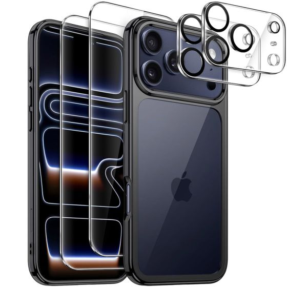 5-in-1 Hülle für iPhone 17 Pro Max Schwarz | 1 x Handyhülle, 2 x Schutzglas, 2 x Kameraschutz