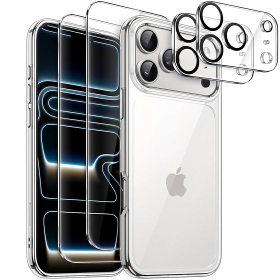 5-in-1 Hülle für iPhone 17 Pro Max Transparent | 2 x Schutzglas, 2 x Kameraschutz, 1 x Handyhülle