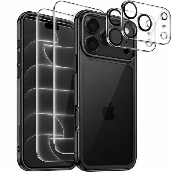 Hülle für iPhone 18 Pro Max Transparent mit schwarzen Rahmen, Schutzgläser & Kameraschutz im 5-in-1 Set