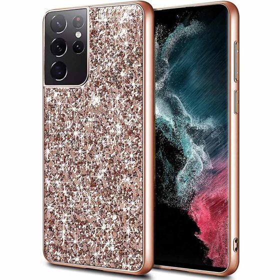 Glitzer Handyhülle für Samsung Galaxy S22 Ultra Case Roségold