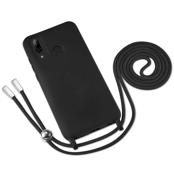 Schwarze Handyhülle mit Band / Kette zum Umhängen für Huawei P Smart 2019