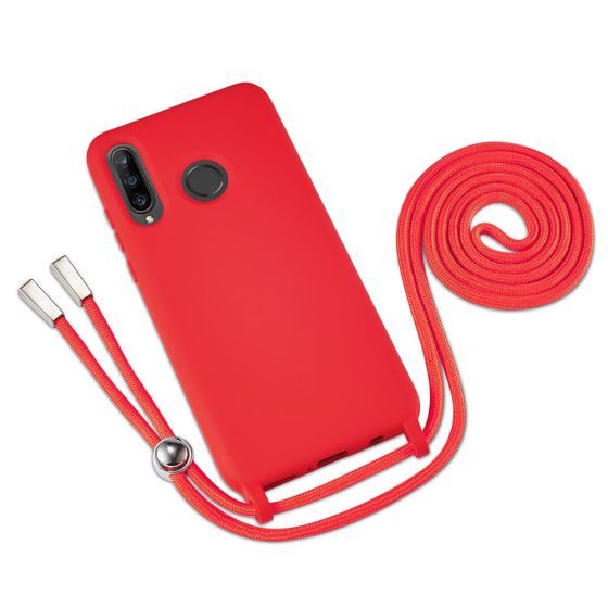 Rote Handyhülle mit Band / Kette zum Umhängen für Huawei P30 Lite