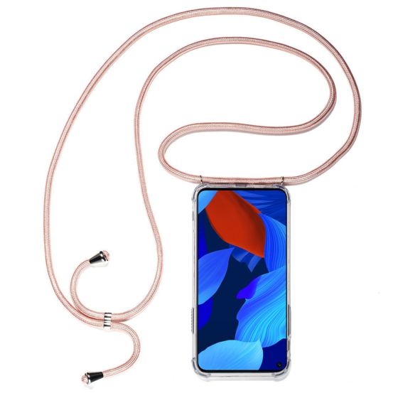 Transparente Handyhülle mit rosa Handyband / Kette für Huawei Nova 5T