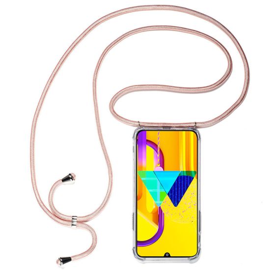 Transparente Handyhülle mit rosa Handyband / Kette für Samsung Galaxy M30s