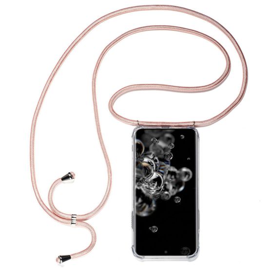 Transparente Handyhülle mit rosa Handyband / Kette für Samsung Galaxy S20 Ultra