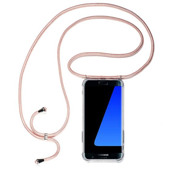 Transparente Handyhülle mit rosa Handyband / Kette für Samsung Galaxy S7 Edge