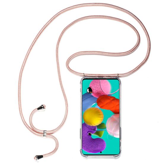 Transparente Handyhülle mit rosa Handyband / Kette für Samsung Galaxy A51