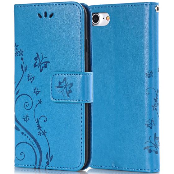 iPhone 7 Hülle mit Blumen Schmetterling Motiv in Blau
