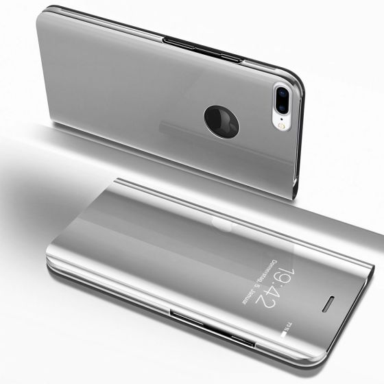 Handy Hülle für Apple iPhone 8 Clear View Flip Case - Silber