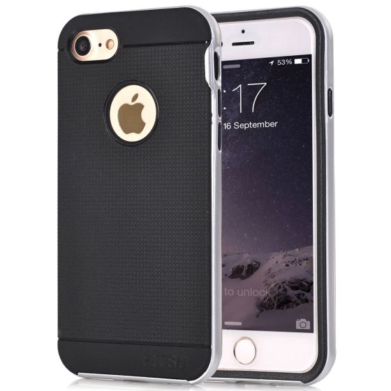 Silikon Hülle für iPhone 8 in Schwarz / Silber | handyhuellen-24