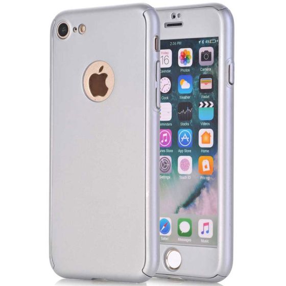 iPhone 8 Case Fullcover in Silber inklusive Panzerglas