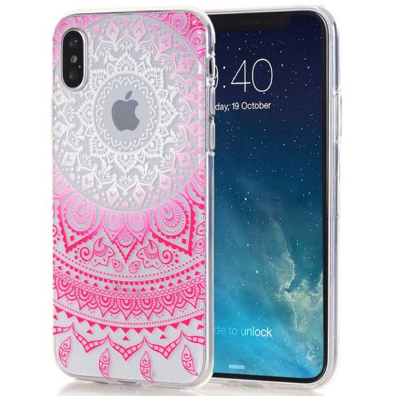 Silikon Case für iPhone X in Transparent mit pinken Mandala Motiv
