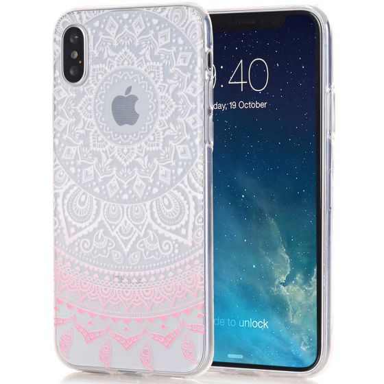 Silikon Case für iPhone X in Transparent mit Rosa Mandala Motiv