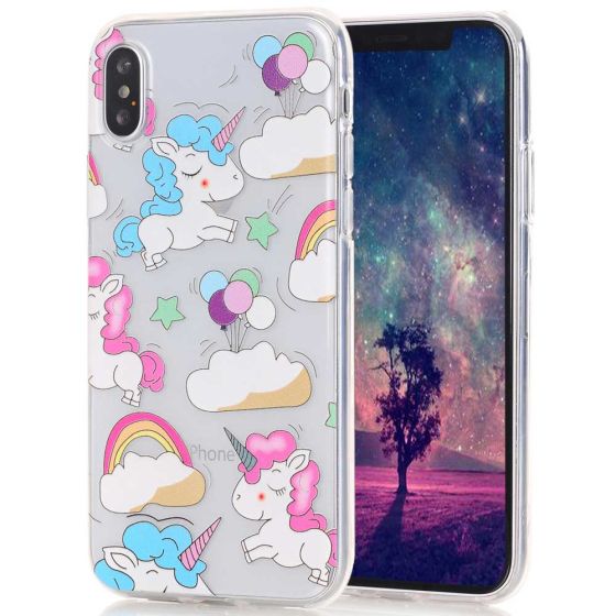 Silikon Case für iPhone X in Transparent mit Comic Einhorn Motiv